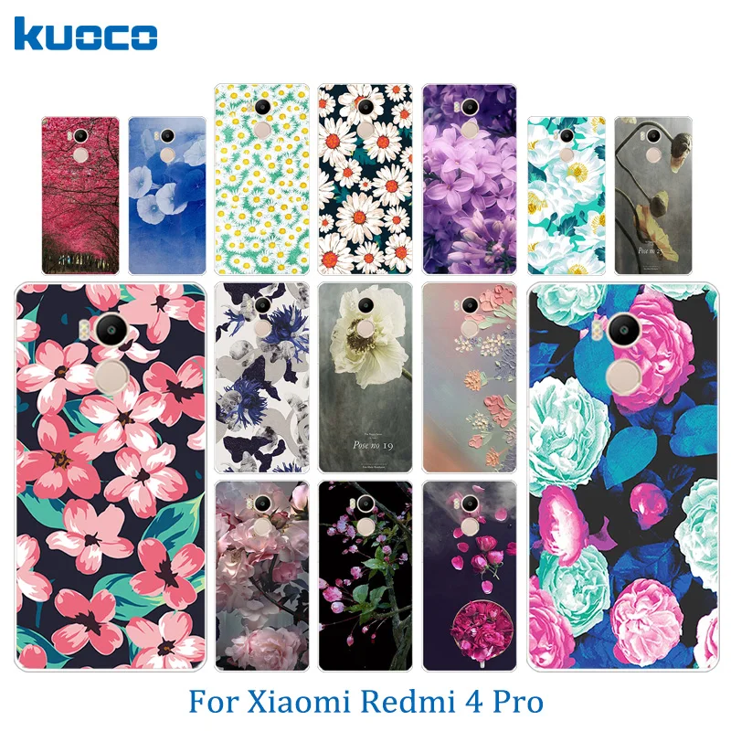 Luxury for Xiaomi Redmi 4 Prime TPU Soft Mobile Phone Cases Silicone Back Cover Pro Blossom Pattern Anti Knock Funda |