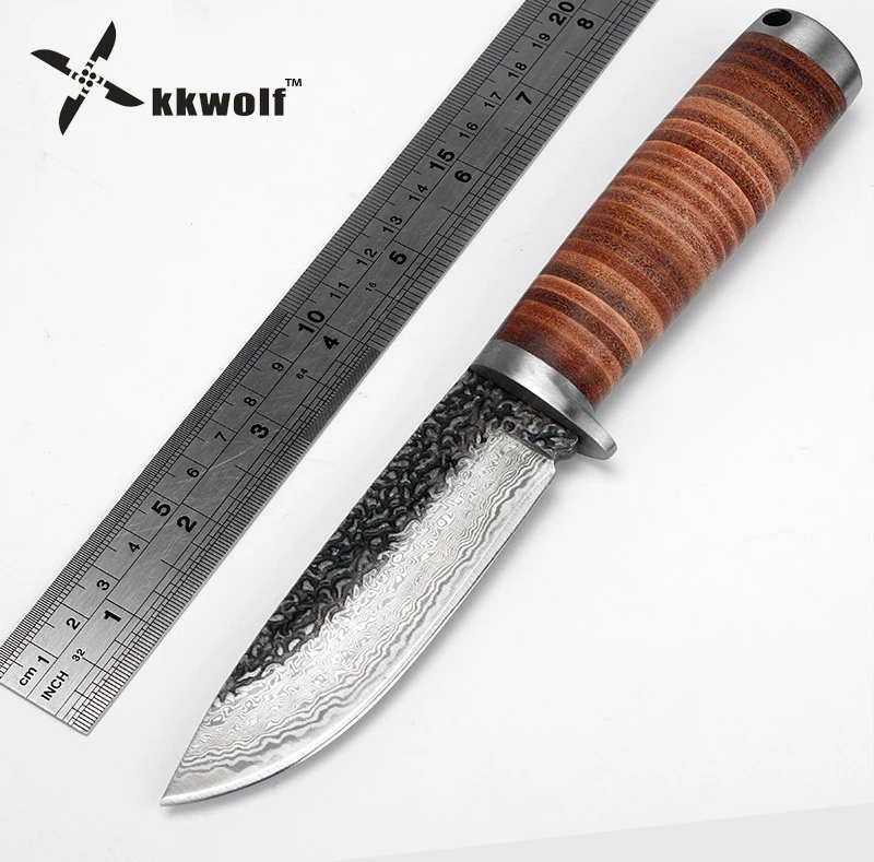 Охотничий нож KKWOLF с фиксированным лезвием кованый ручной работы из дамасской