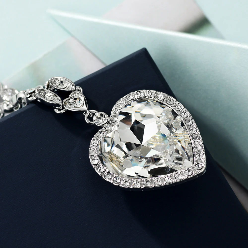 Ceny Neoglory serce oceanu niebieski naszyjnik w kształcie serca atak Titanic naszyjnik na walentynki ozdobione kryształy swarovskiego