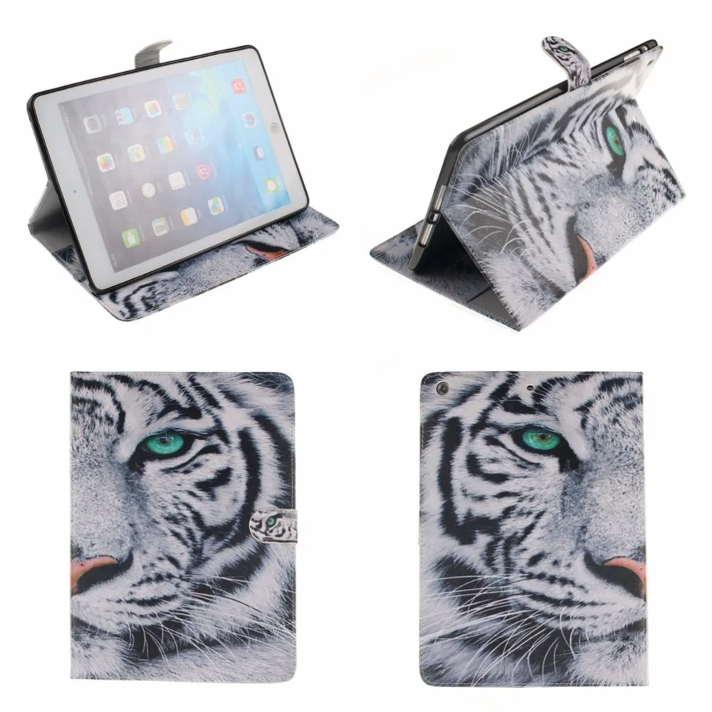

Tiger Flip PU Leather Case for Apple iPad air 2 iPad mini 4 iPad 2 3 4 5 6 Case Tablet Smart Stand Cover With Card Holder #1