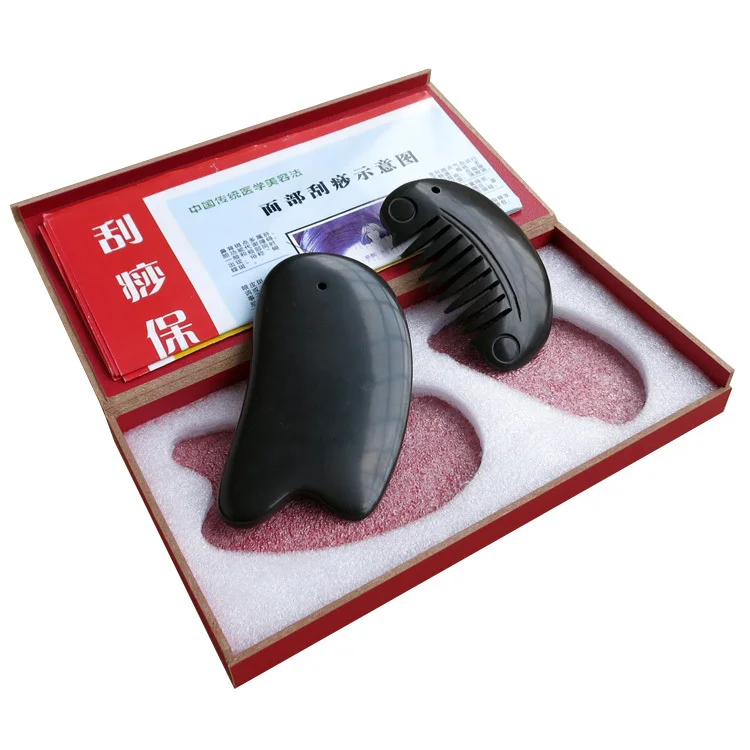 

Traditional Acupuncture Massage Tool 5A Bian stone beauty face kit (gua sha plate+guasha half round comb 2pieces/lot