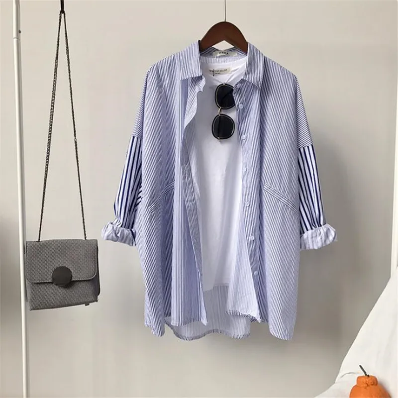 

Boyfriend Style Casual All Match Women Blouse 2018 Big Loose Striped Blouse Shirt Women Long Sleeve Office Blouse