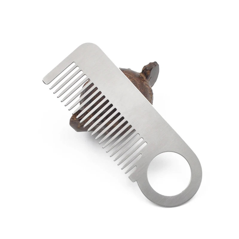 

FH-20159 Men's Pocket Beard Metal Keychain Comb Silvery Stainless Steel Comb