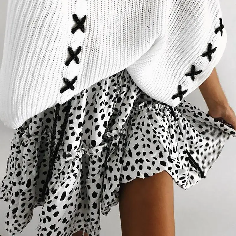 

Femajor Women Casual Red Leopard Elastic Waist Mini Skirt Fashion High Waist Ruffle Short Skirt Summer Beach Holiday Chic Skirts