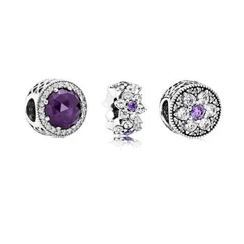 

Fits Europe Charms Bracelets Original 100% 925 Sterling Silver Jewelry Radiance Purple Beads Paved DIY Jewelry 3pcs Wholesale P