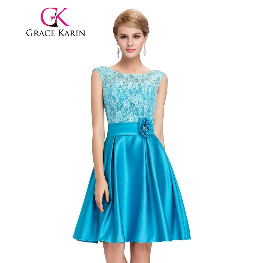 grace karin dresses short Grace Karin Women's Vintage V Neck Lace Short Sleeve Cocktail Dress A-line Midi Dress with Pockets