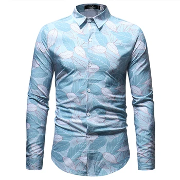 

Mens Casual Dress Shirts 2018 Fashion Colorful Leaf Print Social Shirt Men Slim Fit Long Sleeve Shirt for Business Man Camisas