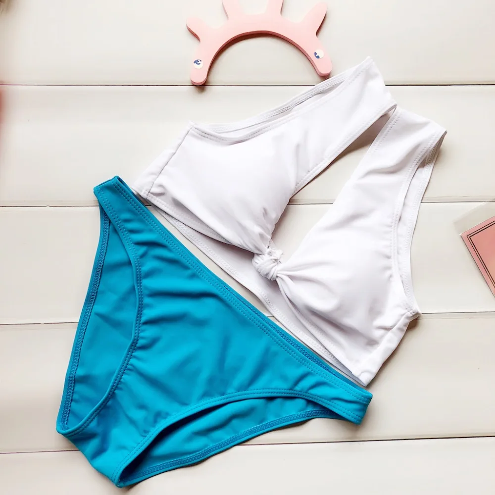 2017 New Bowknot Solid Color Bikini Set Swimsuit Bathing Suit Swimwear Beachwear