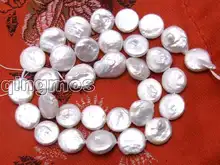 VENTA Big 13-14mm Redondo Blanco natural COIN PERLA hebras 14 “-los73 Al Por Mayor/al por menor Envío gratis