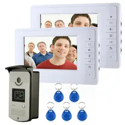 Бесплатная доставка 7 "Цвет Видеодомофоны телефон двери Системы с 1 белый мониторы 2 RFID Card Reader HD Дверные звонки 1000tvl камера