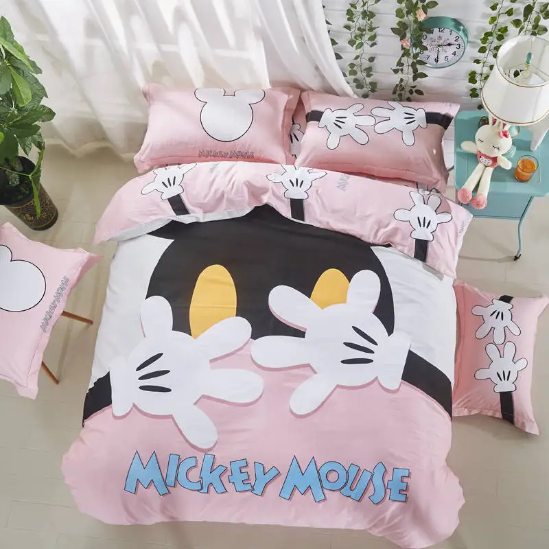 

Minnie mouse hands printed bedding sets bedspreads cotton bed duvet covers Children's bedroom decor Full Queen King size pink