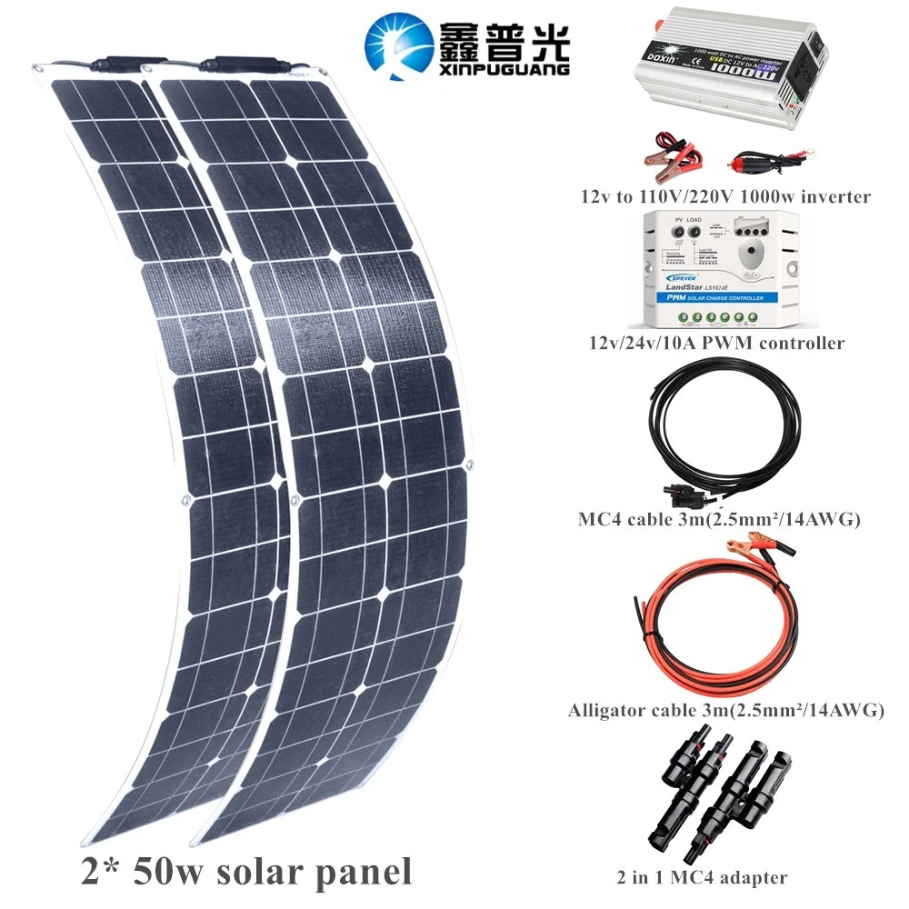 2*50 Вт 100 Вт ETFE Гибкая монокристаллическая солнечная панель 1000 Вт модуль инверторного контроллера для 12 в зарядное устройство