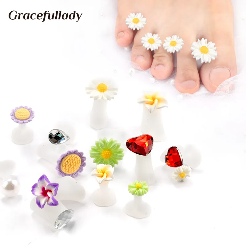 

8Pcs/Set Silicone Toe Separators Foot Toe Spacers Daisy Flower Sunflower Waterdrop Pedicure DIY Foots Toe Nail Art Tool