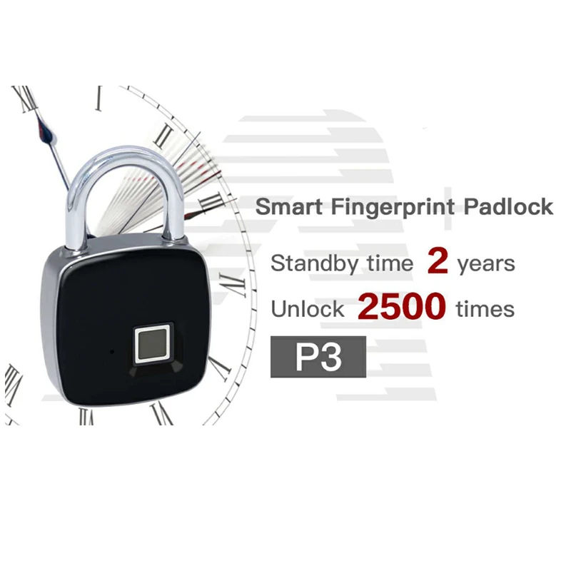 P3 fingerprint padlock electronic intelligent padlock non-password lock household locker anti-theft fingerprint lock