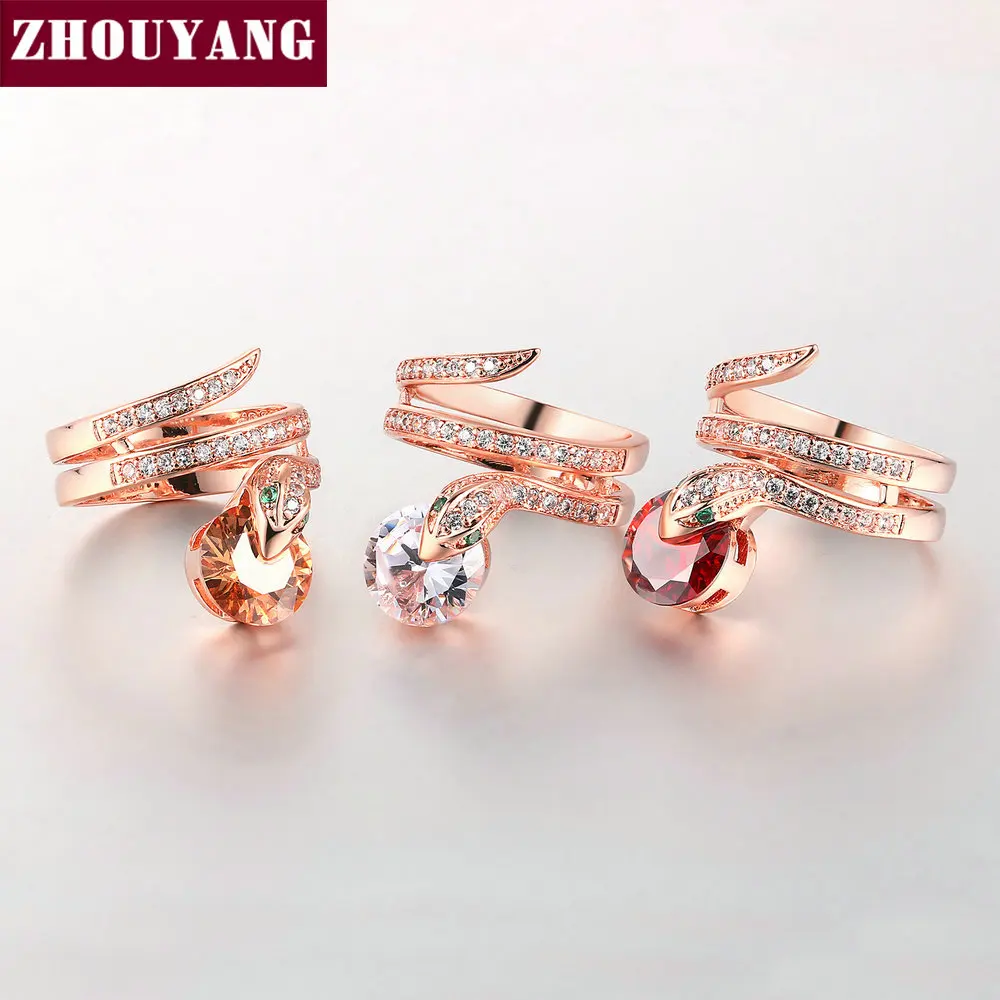 Высокое качество ZYR149 кольцо из бисера со змеиным шоу цвета розового золота с австрийскими кристаллами полный размер