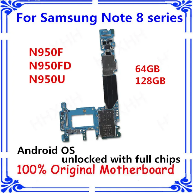 

MB unlocked for Samsung note 8 N950F N950FD N950U Original motherboard 64gb 128gb with chip Android card N950F N950FD N950U fee