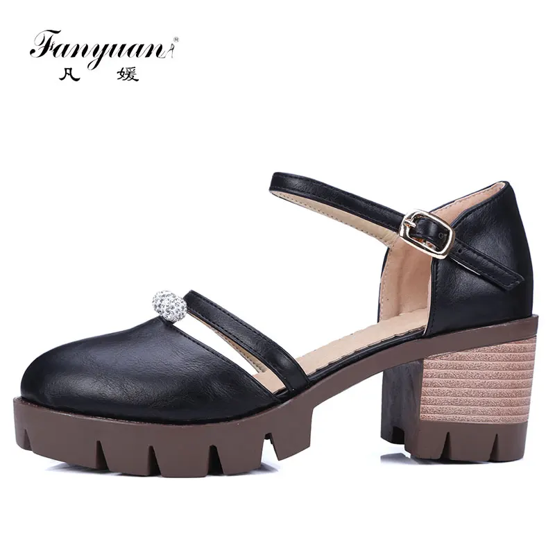

New 2018 Sweet Lolita Shoes Chunky Pumps Crystal Buckle Strap Ladies High Heels Ankle Strap Vintage Round Toe Spring Shoes