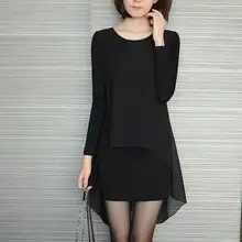 S-5XL Plus Size Women Clothing Black Women Dress Sexy Club Long Sleeve Tshirt Chiffon Dress Loose Bodycon Autumn Dresses