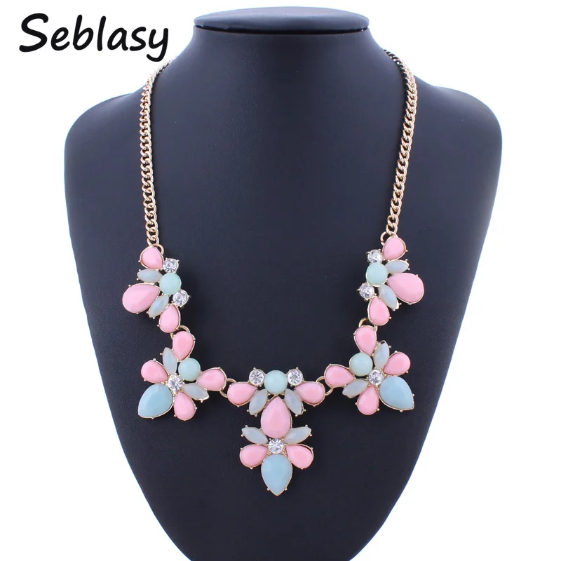 

Seblasy 5 Color Simple Style Statement Resins Crystal Flowers Choker Necklaces & Pendants for Women Beach Jewelry Femme Collier