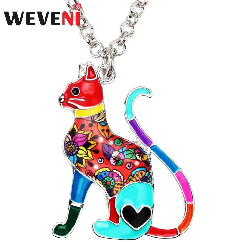 

WEVENI Enamel Alloy Elegant Kitten Cat Necklace Pendant Collar Cute Cartoon Animal Jewelry For Women Girl Lady Pet Lovers Collar