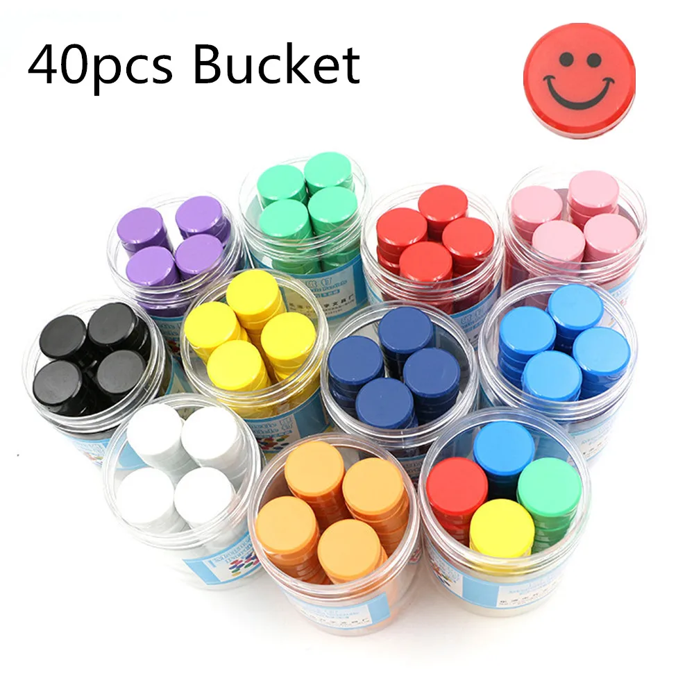 

40pcs White Board Buttons Magnet Push Pins Fridge Magnets Ferrite Smile Face in Bucket Dia 30x10 mm for Kitchen Office Classroom