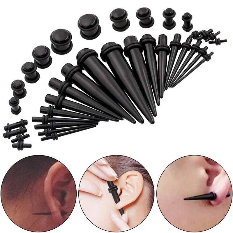 

Hot 36pcs/lot Acrylic Ear Gauge Taper and Plug Stretching Kits Mixed Color Ear Flesh Tunnel Expansion Body Piercing Jewelry