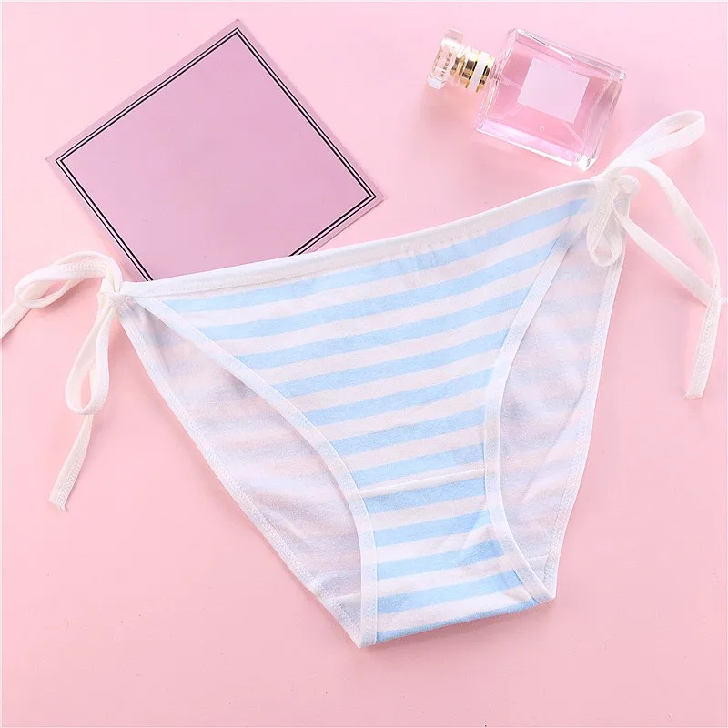 Deruilady Cute Girl Panties Bandge Cotton Low Rise Underwear Women Cute Printing Striped Panties Women Sexy Lingerie Brief Women