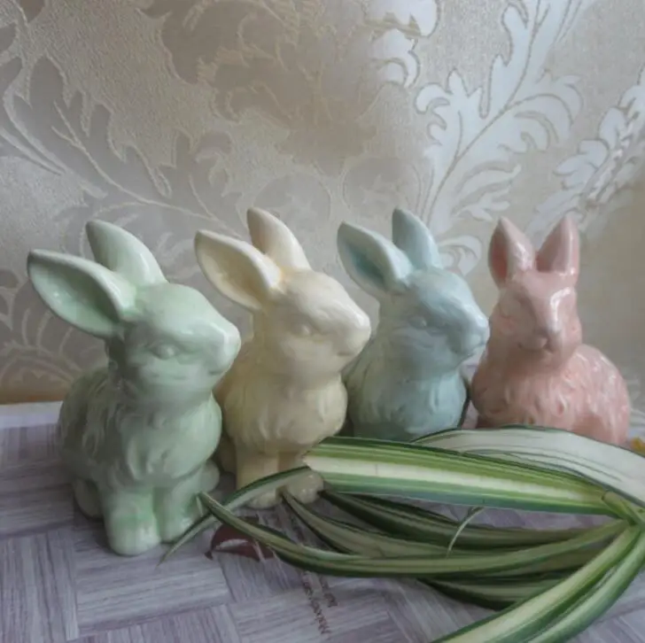 

Creative arts and crafts ceramic white rabbit animal decoration exquisite lovely delicate porcelain painting vintage home decor