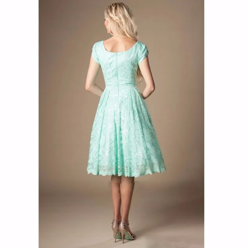 Mint Lace Short Sleeves A Line Knee Length Bridesmaid Dress 2 Mint Lace Short Sleeves A Line Knee Length Bridesmaid Dress 2