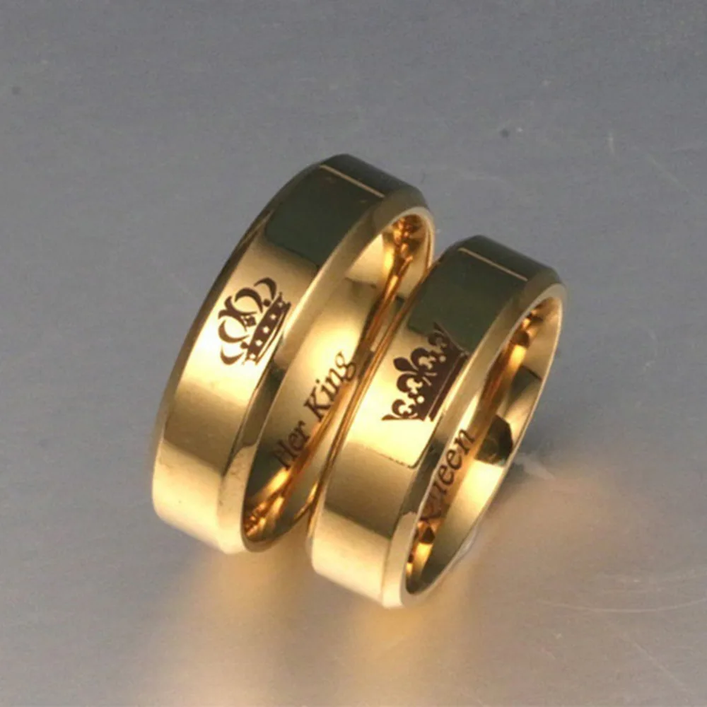 

2pcs 6mm Men's Gold Ring Couples Crown Ring Her King&His Queen Rings for Women Men Fashion Jewelry rings set for female male