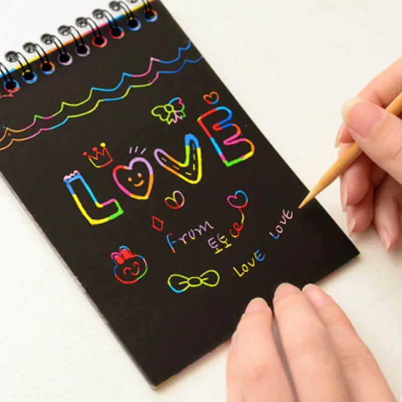 

1 PC Scratch Note Black Cardboard Creative DIY Draw Sketch Notes for Kids Toy Notebook School Supplies Stationery Free shipping