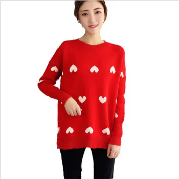 

Sweet Autumn Winter Women Sweater Pullovers2018Print Love Short Sweater O-Neck Long Sleeve Loose Jumper Knitwear Plus SizeCQ2679