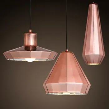 

Modern Retro Iron Restaurant Pendant Lamp Geometric Mirror Surface Design Glass Hallway Decor Light Cafe Lights Free Shipping