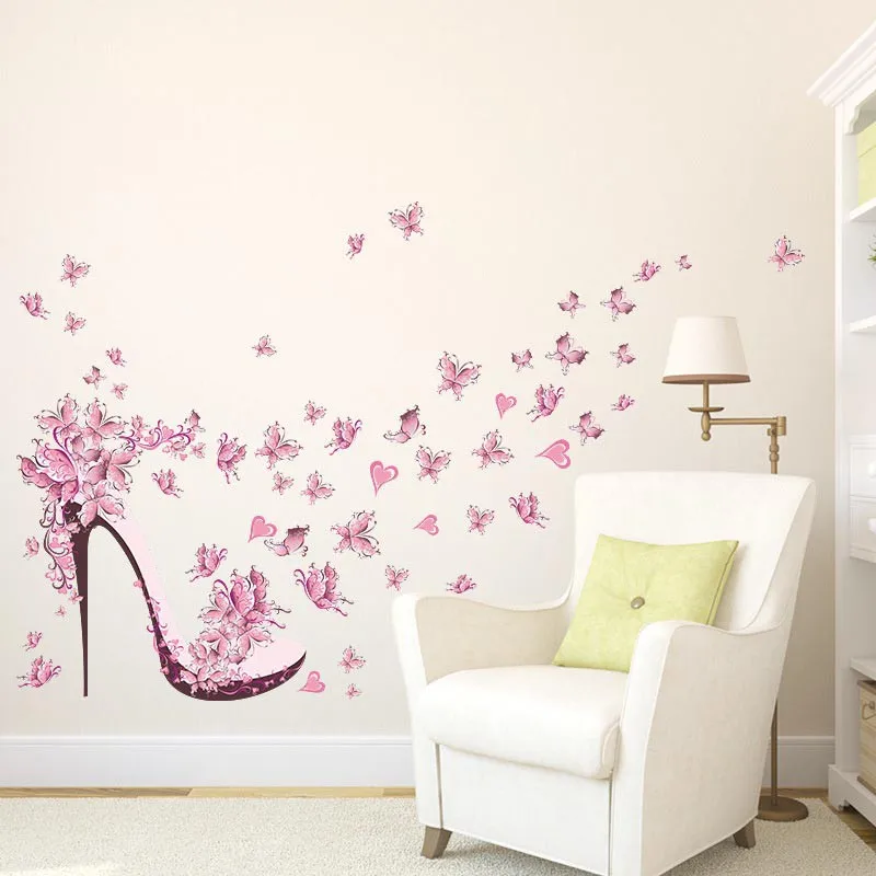 

New Pink butterfly flower Tree Wall Stickers Decals Girls Women Flower Mural Vinyl Wallpaper Home Living Room Decor
