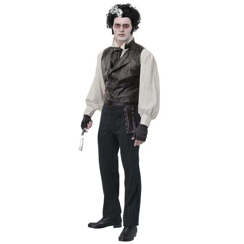 Взрослый мужской персонаж из фильма Суини Тодд по-настоящему несвязанный демон парикмахер Викторианского Лондона косплей костюм на Хэллоуин