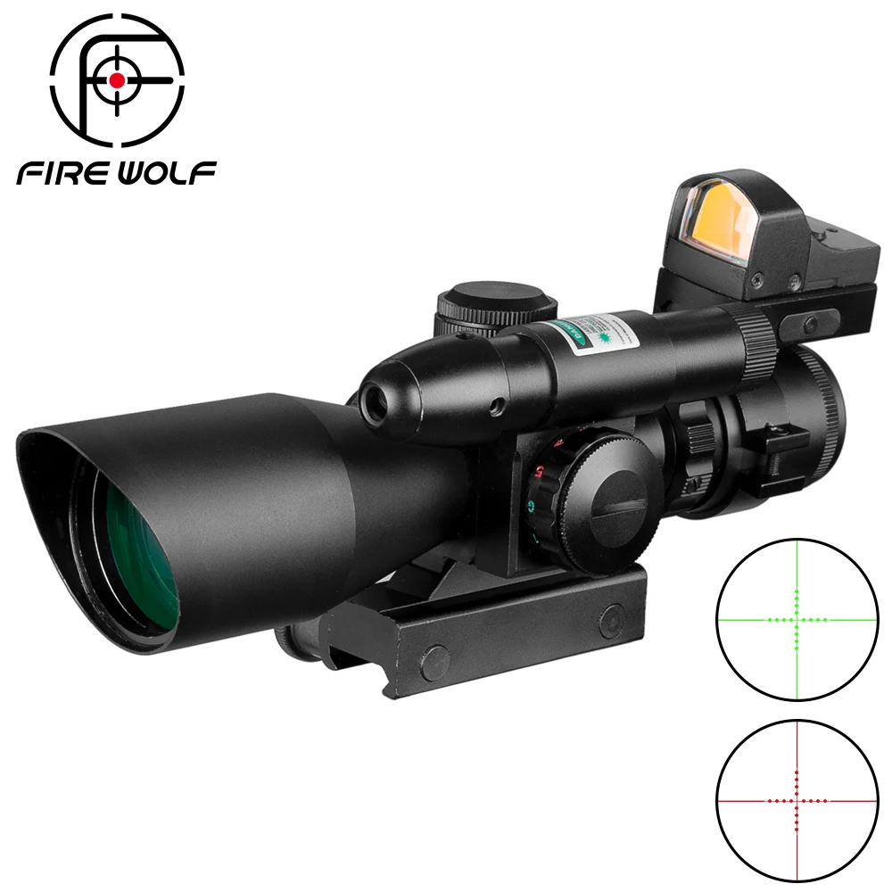 

2.5-10X40 Tactical Hunting Rifle Scope Green Laser & Mini Reflex 3 MOA Red Dot Sight Combination Suit