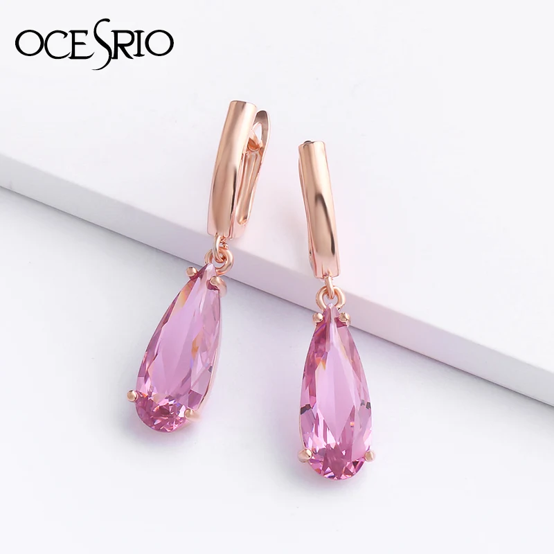 

OCESRIO 8 Color Gold 585 Earrings for Women 2019 Water Drop Big Dangle Earrings with Pink Stone Fashion Party Jewelry ers-p95