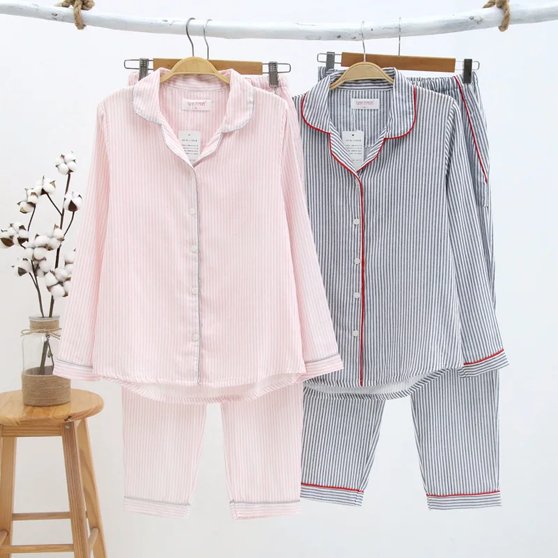 striped thin cotton pajamas set (1)