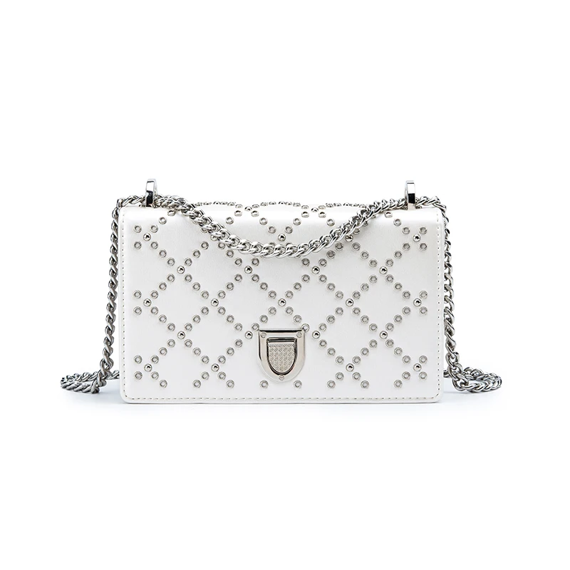 

Women Messenger Bags PU Leather Diamond Lattice Party Handbags Chain Bag Lady Rivet Burgundy-red Pink Handbag