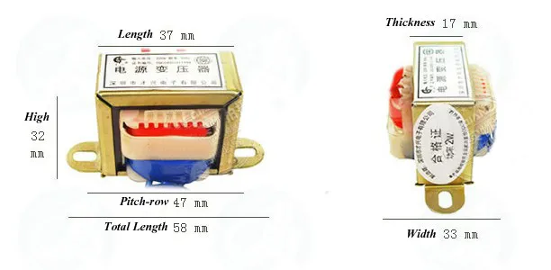 2 Вт EI ферритовый сердечник вход 220 В 50 Гц Вертикальное Крепление электрического силового трансформатора выходное напряжение