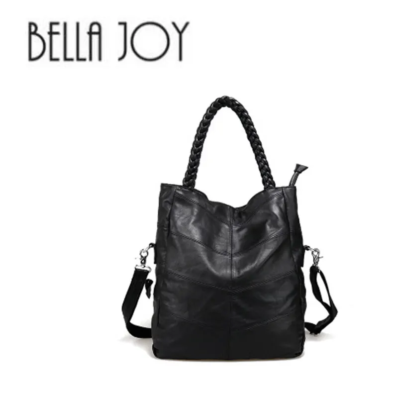 

BELLA JOY Fashion Genuine Leather Women Handbag Patchwork Natural Sheepskin Shoulder Bag Women Bag