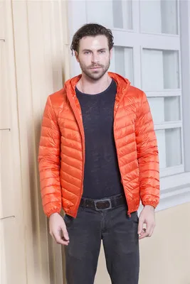 Men's Ultra Light Packable Down Jackets Hooded Slim Down Coats Man White Duck Padded Parkas Winter Puffer Jacket JK-634