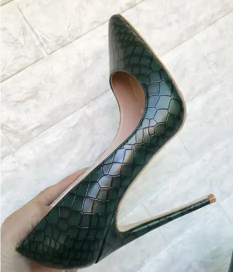 Mariage Talons Motif Pompes 10cm Haute Pointu Pierre de Mince 44 New 12cm Toe Slip Vert Hot Qualité sur Parti Foncé 8cm Taille Femmes 1Tn0aIxY