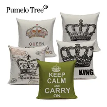 Ретро домашнее декоративное хлопковое белье, смешанный чехол для подушки, корона, черный, белый, зеленый, бросок, чехол для подушки, король, королева, чехол для подушки "Письмо"