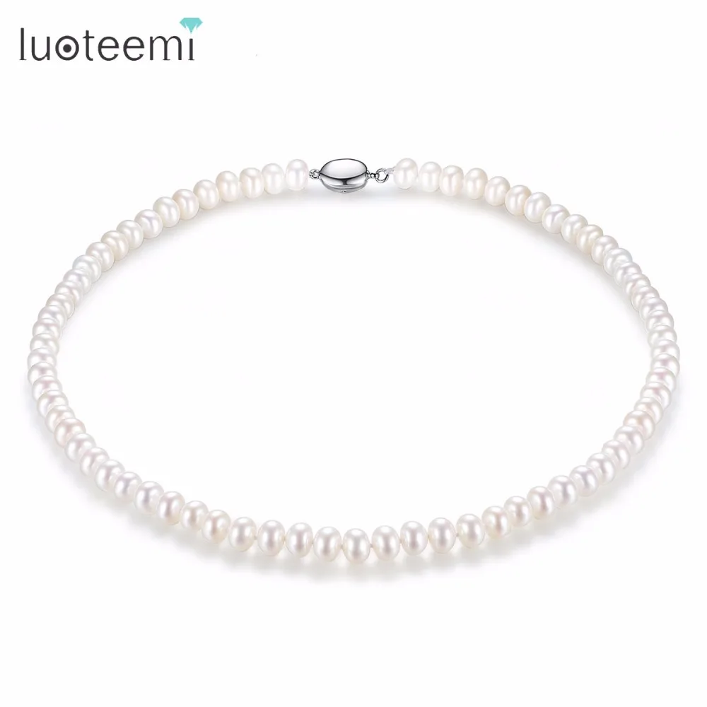 

LUOTEEMI Luxurious Necklace Sterling Silver Freshwater Natural A Rope Of Pearls White Pink Multi Color Delicate Women Party