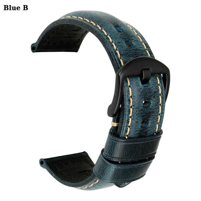 MAIKES Watch Strap Bracelet Watch Accessories 20mm 22mm 24mm Vintage Cow Leather Watch Band For Panerai Fossil Watchband Blue B