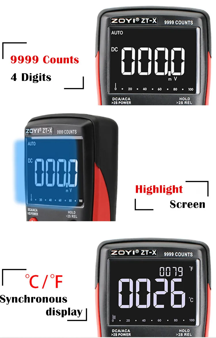 ZOYI ZT-X Кнопка цифрового мультиметра True-RMS 9999 отсчетов напряжения тока Ом автоматический мультиметр с английским русским руководством