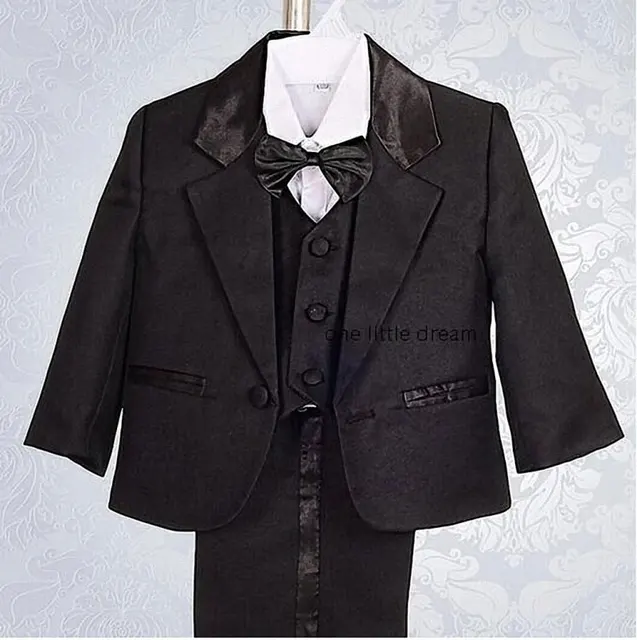 3 Styles Baby Boy Wedding Suit 5 PcsCoat+Vest+Shirt+Bow Tie+Pants