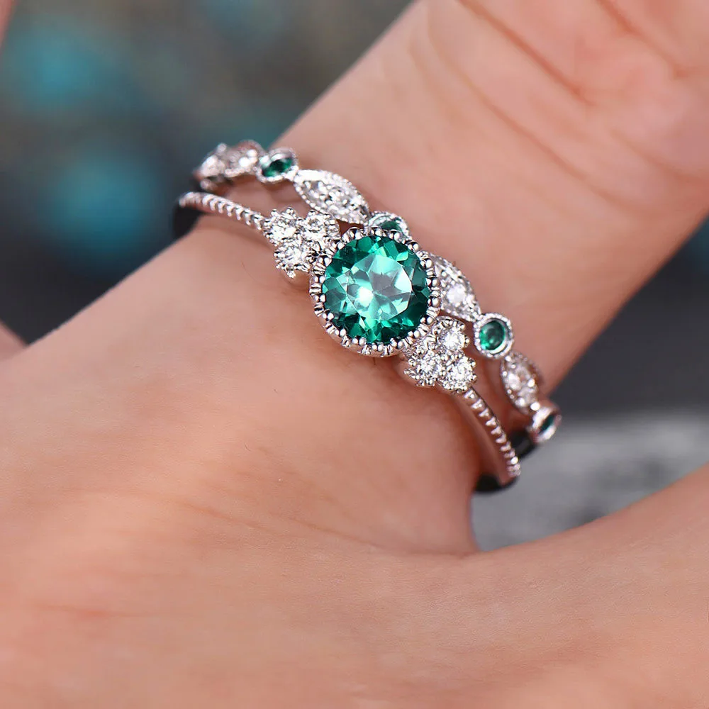 Милый женский набор свадебных колец голубого и зеленого цвета для девушек, Модный свадебный перстень из серебра 925 пробы, обручальные кольца для женщин