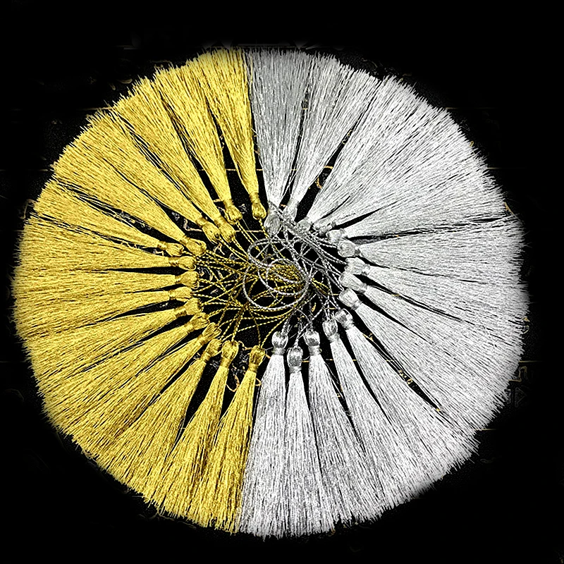50 шт./лот 80 мм Очаровательные золотые и серебряные хлопковые шелковые кисточки для сережек Подвески Сатиновые кисточки Diy ювелирных изделий